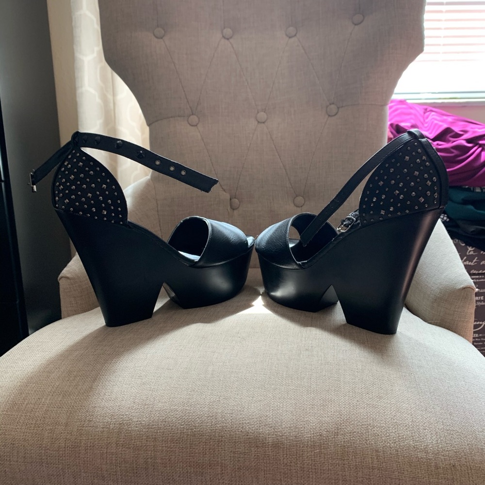 Black studded wedges